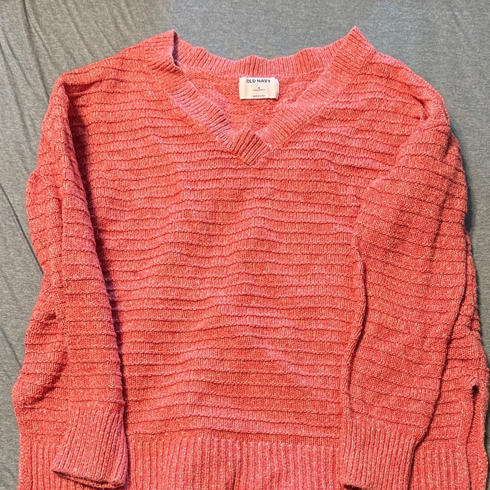 Old Navy Coral Textured V-Neck Sweater